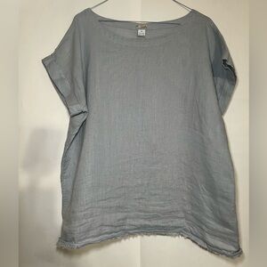 Magaschoni Light Blue Linen Blouse Size Medium Normcore Airy Flowy Coastal